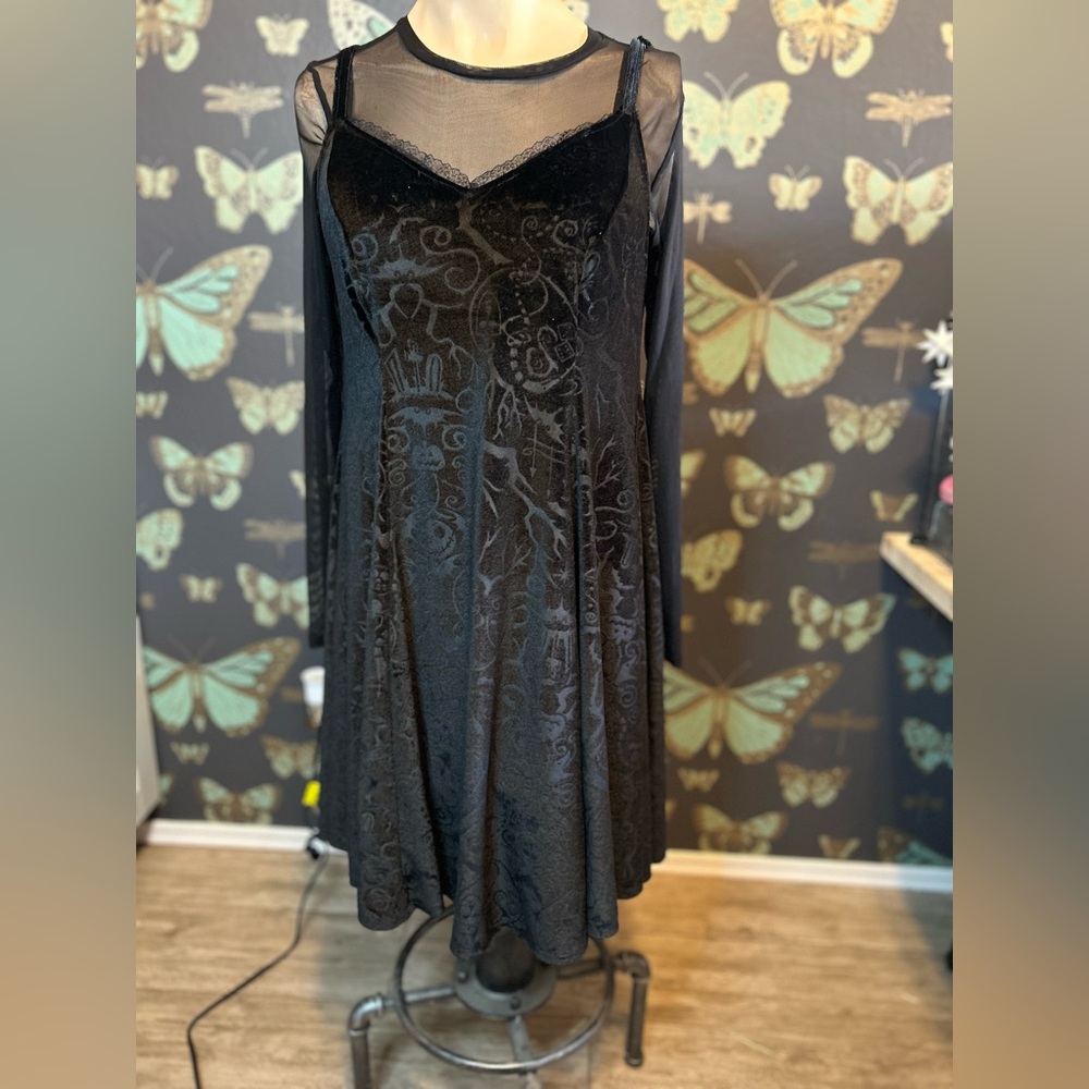 Goth Disney Nightmare Before Christmas slip dress 2pc mesh velvet 14/16